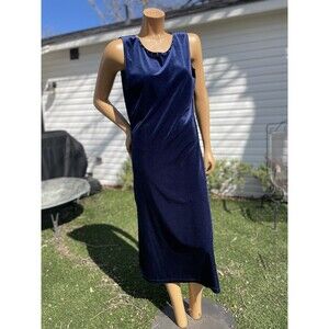 Vintage 1990s Miss & Mrs Blue Crushed Velvet Midi Rhinestone Slit Large Dress